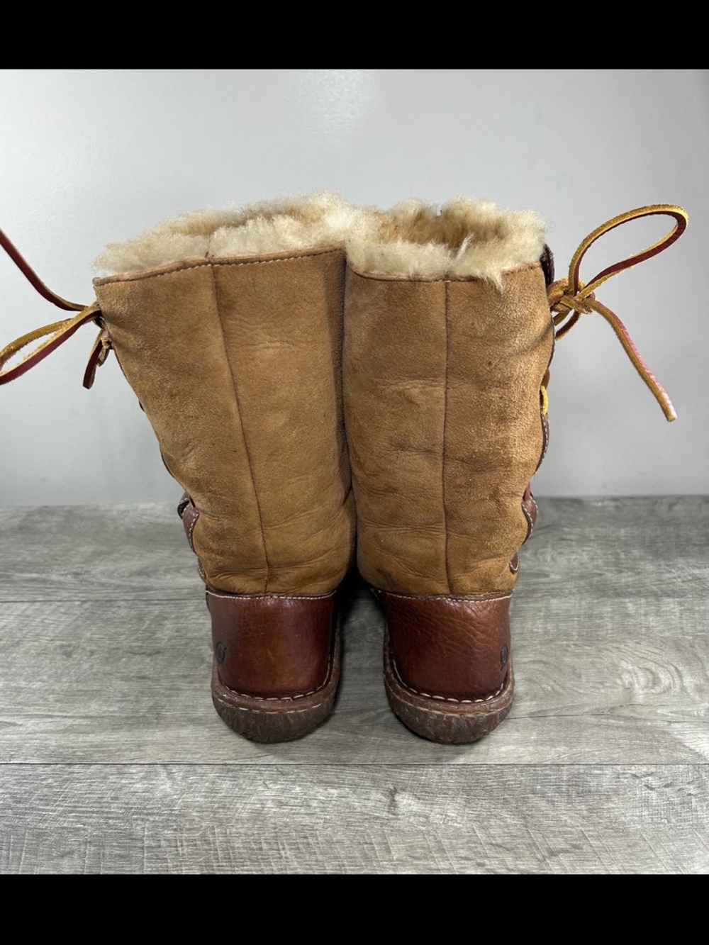 Born Yuma Lace-Up Shearling Chestnut Leather Winter Snow Women’s Boots Size 7 - Picture 6 of 11